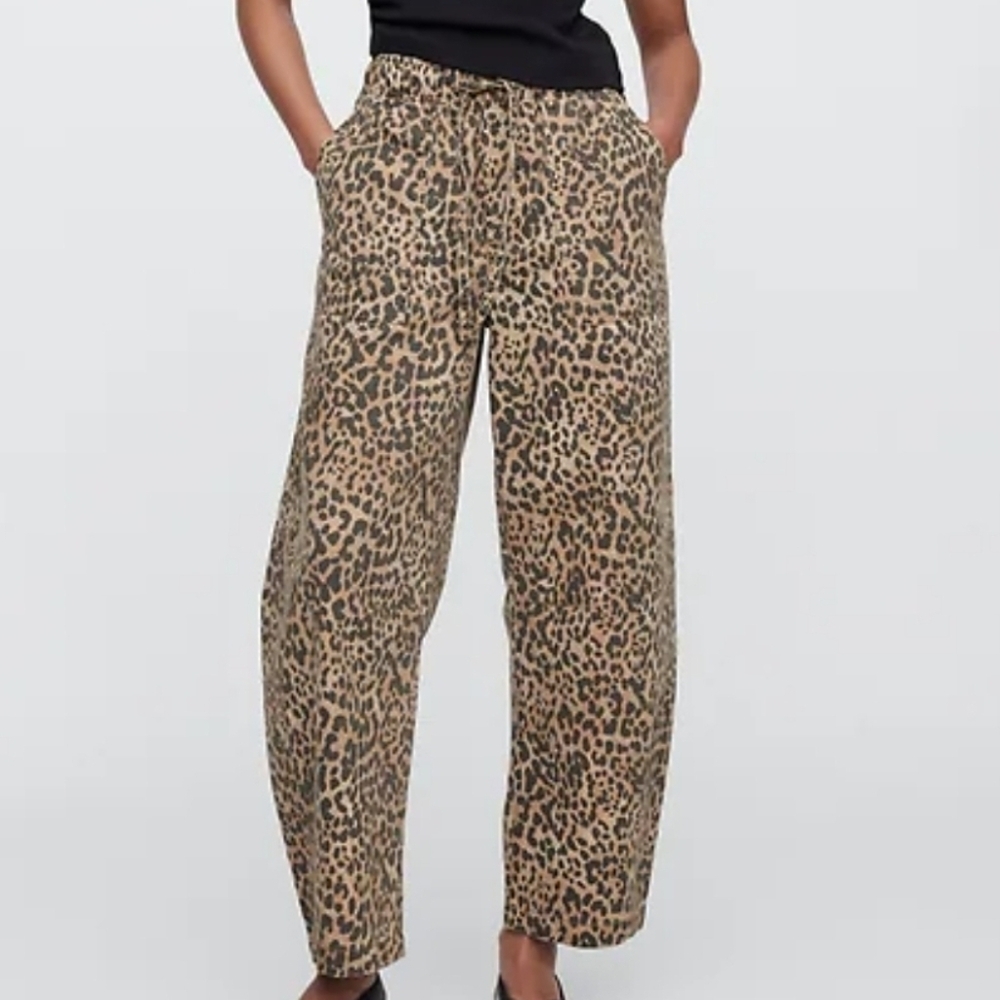 Gap Factory Leopard Mid Rise Print Pull-On Barrel Jeans
